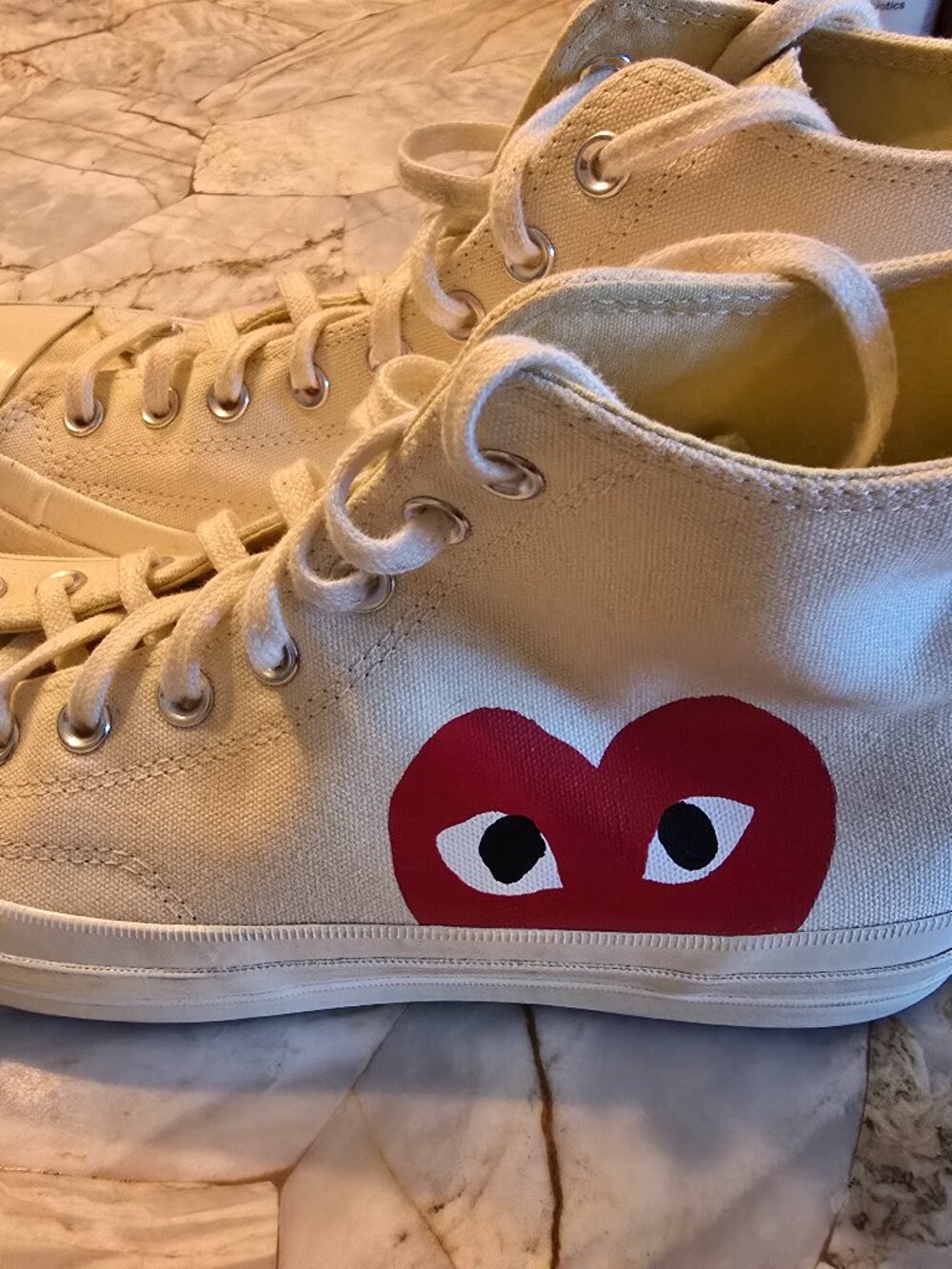 Comme des Garçons x Converse Chuck 70 High Tops - White w Large Red Heart Men 10